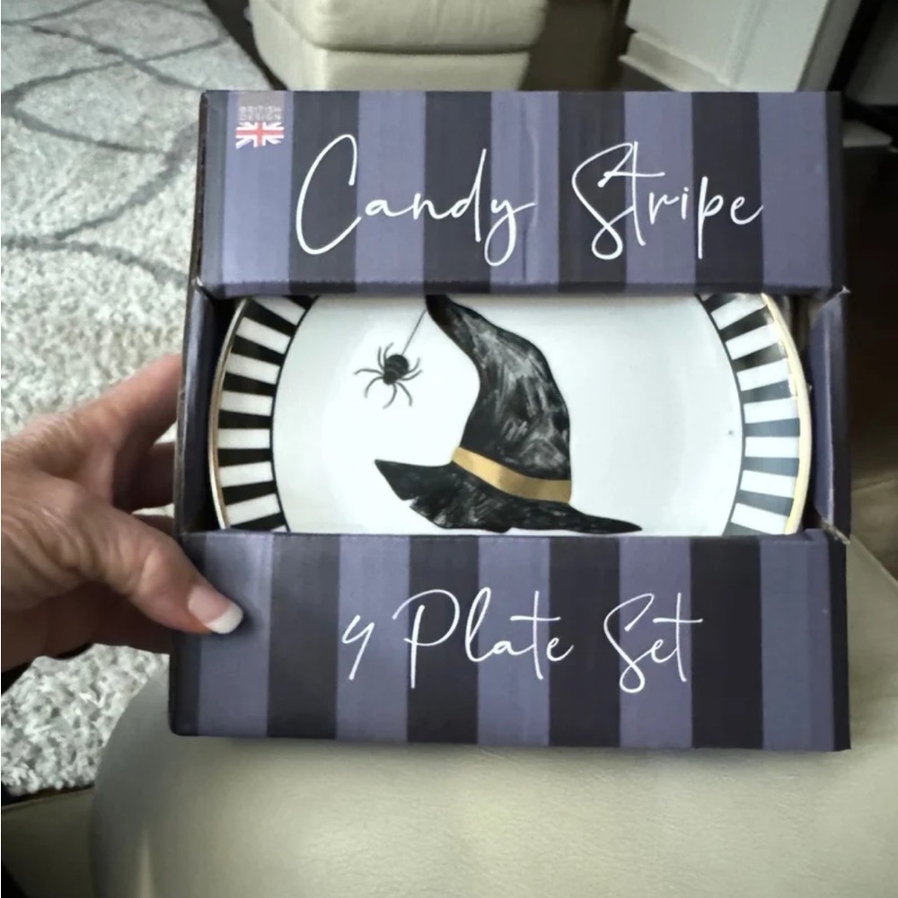 EATON FINE DINING HALLOWEEN“CANDY STRIPE” PLATE SET of 4